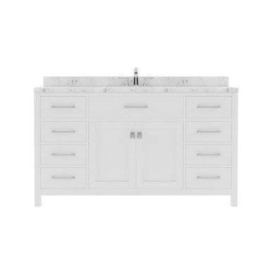 VHG MS-2060-CMRO-WH-NM Caroline 60" Single Bath Vanity in White with Cultured Marble Quartz Top and Round Sink