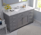 VHG MS-2060-CMSQ-GR-NM Caroline 60" Single Bath Vanity in Gray with Cultured Marble Quartz Top and Square Sink
