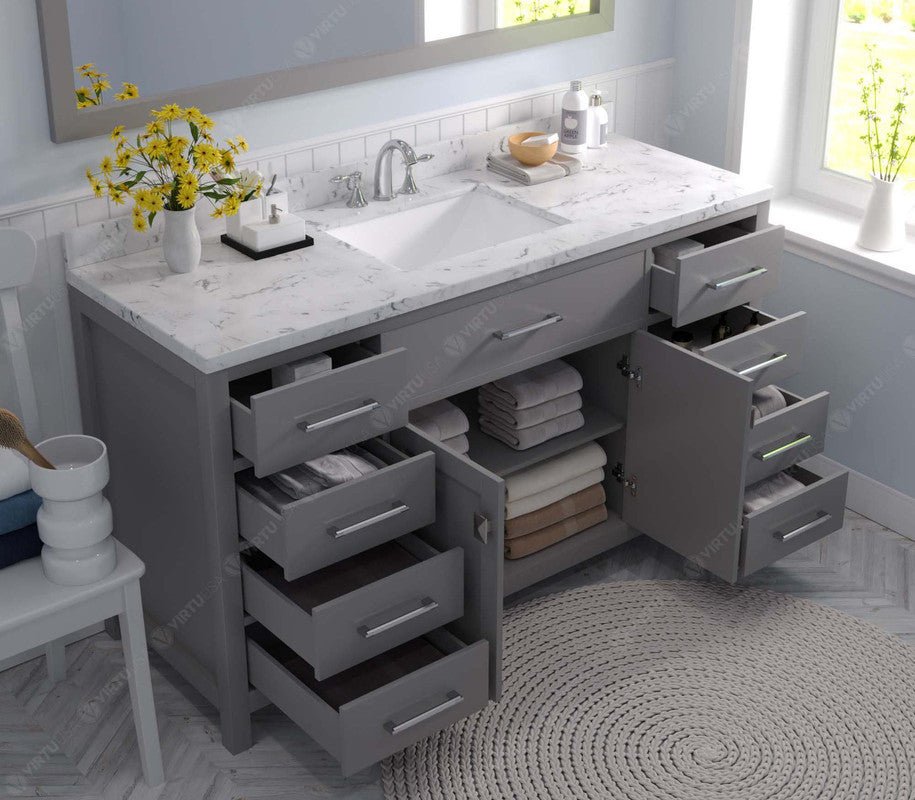 VHG MS-2060-CMSQ-GR-NM Caroline 60" Single Bath Vanity in Gray with Cultured Marble Quartz Top and Square Sink