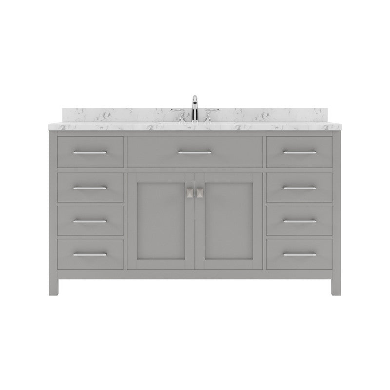 VHG MS-2060-CMSQ-GR-NM Caroline 60" Single Bath Vanity in Gray with Cultured Marble Quartz Top and Square Sink