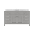 VHG MS-2060-CMSQ-GR-NM Caroline 60" Single Bath Vanity in Gray with Cultured Marble Quartz Top and Square Sink