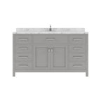 VHG MS-2060-CMSQ-GR-NM Caroline 60" Single Bath Vanity in Gray with Cultured Marble Quartz Top and Square Sink
