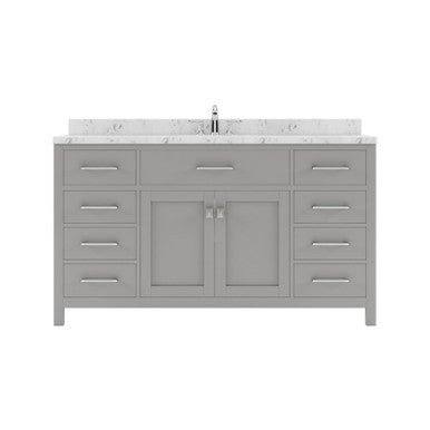 VHG MS-2060-CMSQ-GR-NM Caroline 60" Single Bath Vanity in Gray with Cultured Marble Quartz Top and Square Sink