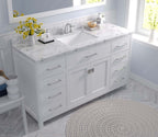 VHG MS-2060-CMSQ-WH-NM Caroline 60" Single Bath Vanity in White with Cultured Marble Quartz Top and Square Sink
