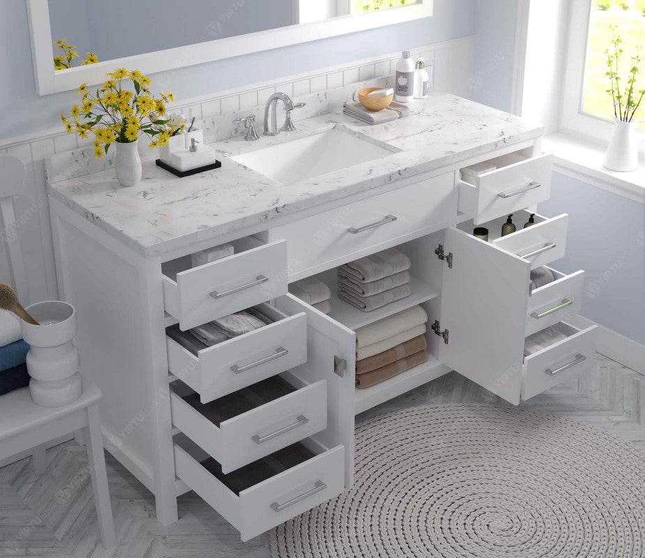 VHG MS-2060-CMSQ-WH-NM Caroline 60" Single Bath Vanity in White with Cultured Marble Quartz Top and Square Sink