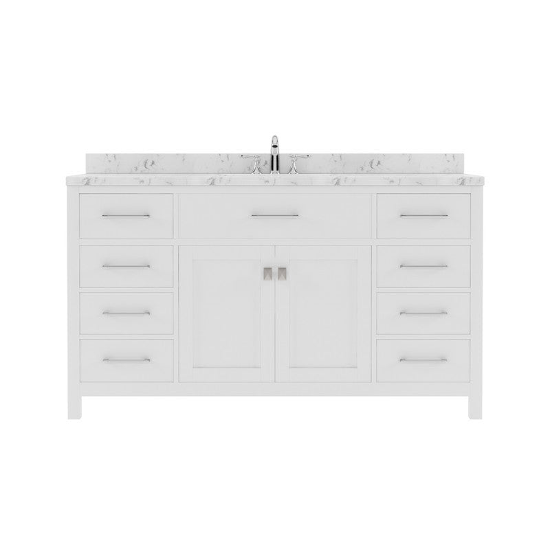 VHG MS-2060-CMSQ-WH-NM Caroline 60" Single Bath Vanity in White with Cultured Marble Quartz Top and Square Sink