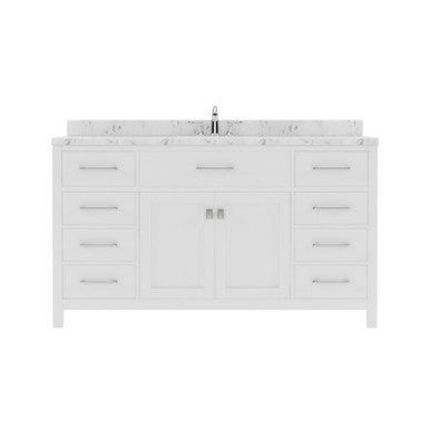VHG MS-2060-CMSQ-WH-NM Caroline 60" Single Bath Vanity in White with Cultured Marble Quartz Top and Square Sink