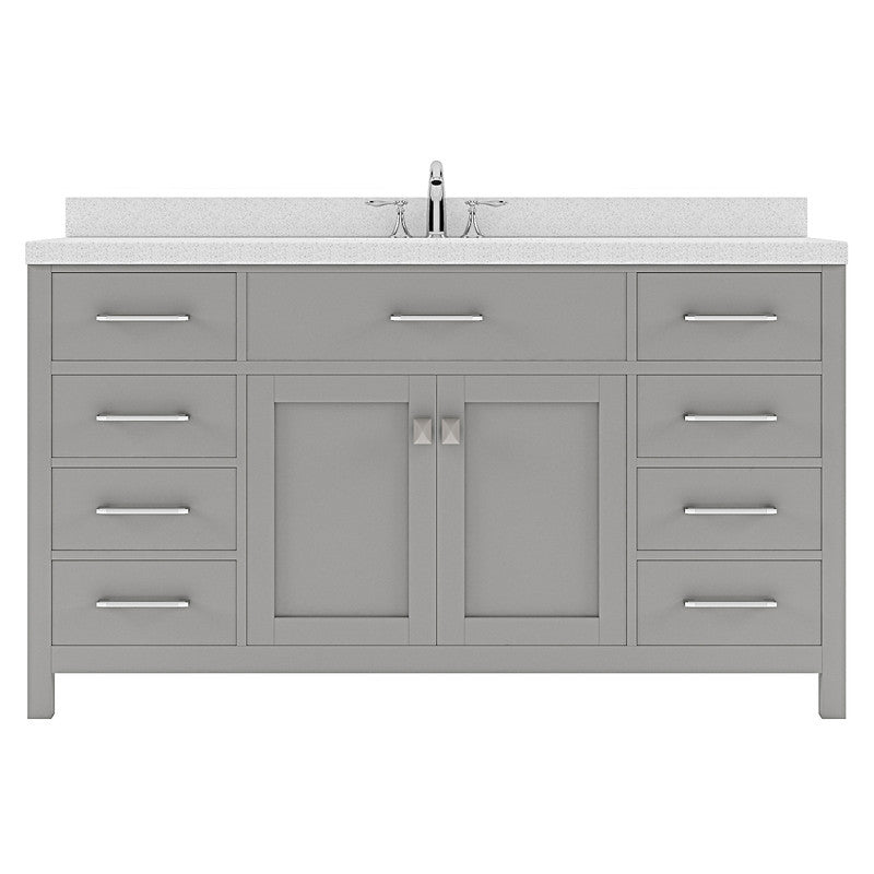 VHG MS-2060-DWQRO-GR-NM Caroline 60" Single Bath Vanity in Gray with White Quartz Top and Round Sink