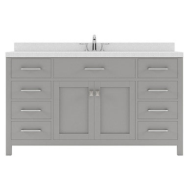 VHG MS-2060-DWQRO-GR-NM Caroline 60" Single Bath Vanity in Gray with White Quartz Top and Round Sink