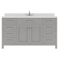 VHG MS-2060-DWQRO-GR-NM Caroline 60" Single Bath Vanity in Gray with White Quartz Top and Round Sink