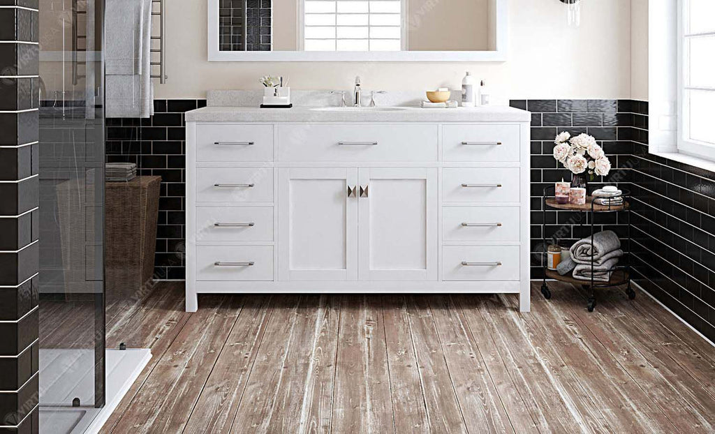 VHG MS-2060-DWQRO-WH-NM Caroline 60" Single Bath Vanity in White with White Quartz Top and Round Sink