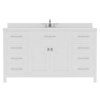 VHG MS-2060-DWQRO-WH-NM Caroline 60" Single Bath Vanity in White with White Quartz Top and Round Sink