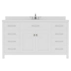 VHG MS-2060-DWQRO-WH-NM Caroline 60" Single Bath Vanity in White with White Quartz Top and Round Sink