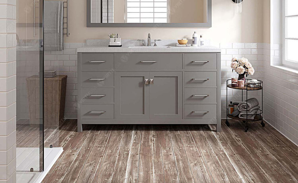 VHG MS-2060-DWQSQ-GR-NM Caroline 60" Single Bath Vanity in Gray with White Quartz Top and Square Sink