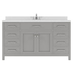VHG MS-2060-DWQSQ-GR-NM Caroline 60" Single Bath Vanity in Gray with White Quartz Top and Square Sink