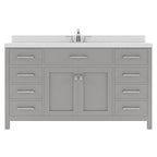 VHG MS-2060-DWQSQ-GR-NM Caroline 60" Single Bath Vanity in Gray with White Quartz Top and Square Sink