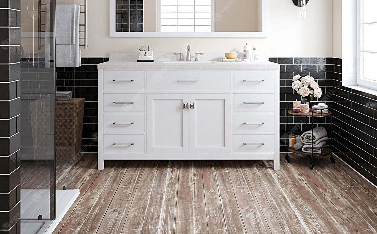 VHG MS-2060-DWQSQ-WH-NM Caroline 60" Single Bath Vanity in White with White Quartz Top and Square Sink