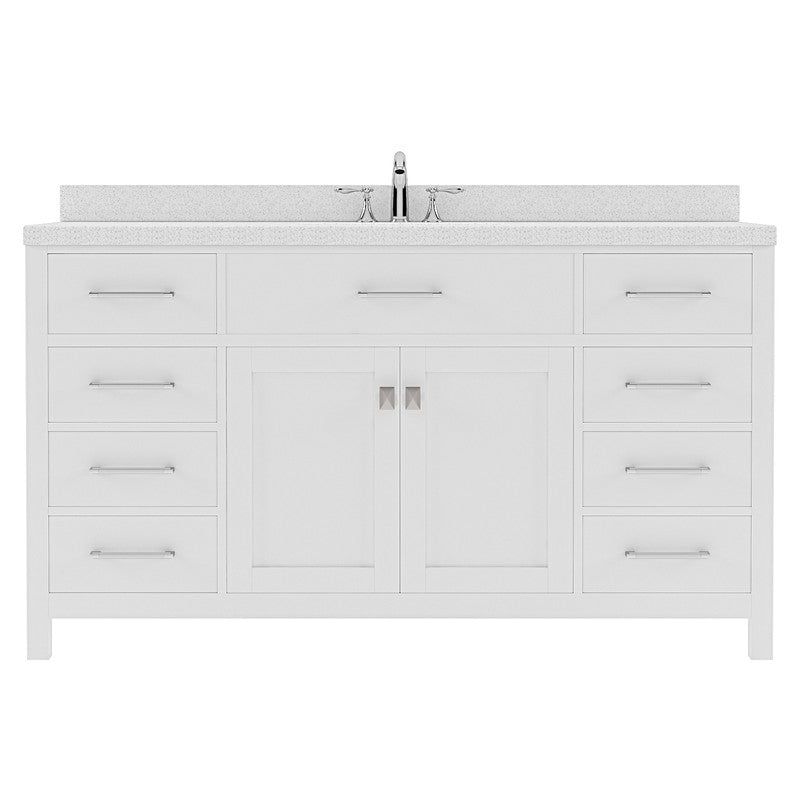 VHG MS-2060-DWQSQ-WH-NM Caroline 60" Single Bath Vanity in White with White Quartz Top and Square Sink