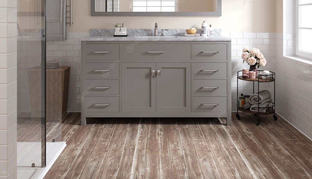 VHG MS-2060-WMRO-GR-NM Caroline 60" Single Bath Vanity in Gray with White Marble Top and Round Sink