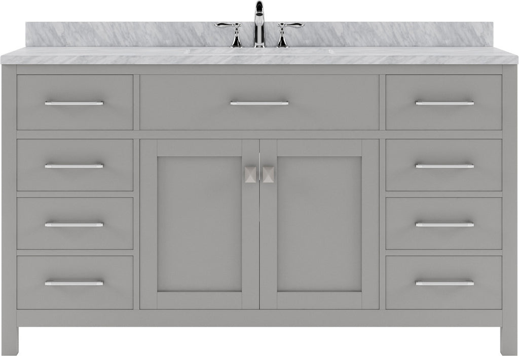 VHG MS-2060-WMRO-GR-NM Caroline 60" Single Bath Vanity in Gray with White Marble Top and Round Sink