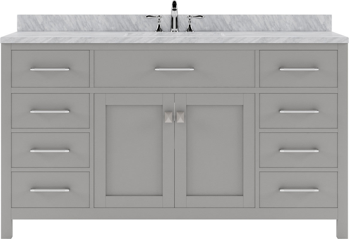 VHG MS-2060-WMRO-GR-NM Caroline 60" Single Bath Vanity in Gray with White Marble Top and Round Sink