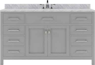 VHG MS-2060-WMRO-GR-NM Caroline 60" Single Bath Vanity in Gray with White Marble Top and Round Sink