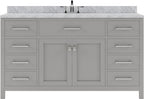 VHG MS-2060-WMRO-GR-NM Caroline 60" Single Bath Vanity in Gray with White Marble Top and Round Sink