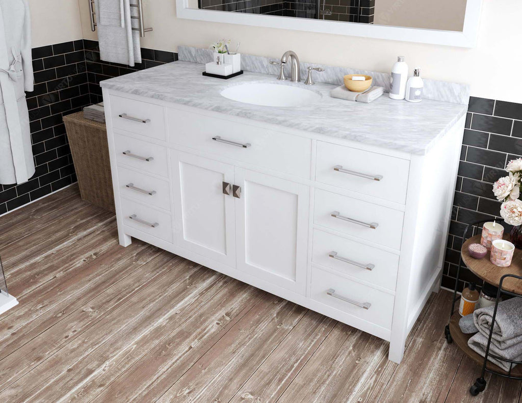 VHG MS-2060-WMRO-WH-NM Caroline 60" Single Bath Vanity in White with White Marble Top and Round Sink