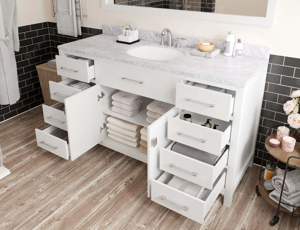 VHG MS-2060-WMRO-WH-NM Caroline 60" Single Bath Vanity in White with White Marble Top and Round Sink
