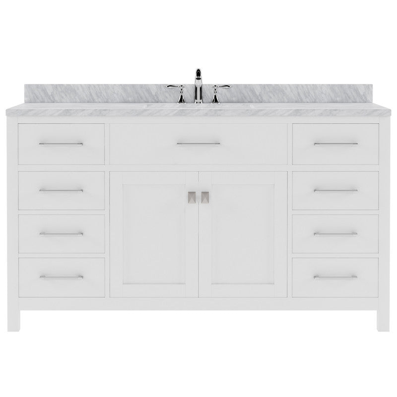 VHG MS-2060-WMRO-WH-NM Caroline 60" Single Bath Vanity in White with White Marble Top and Round Sink