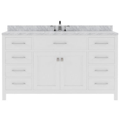 VHG MS-2060-WMRO-WH-NM Caroline 60" Single Bath Vanity in White with White Marble Top and Round Sink