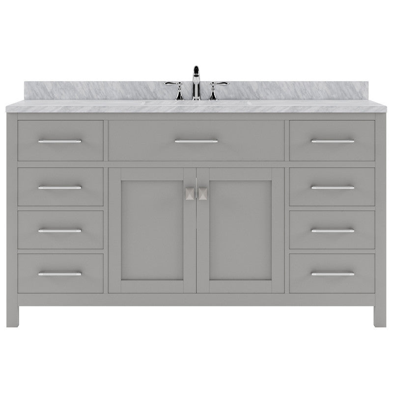 VHG MS-2060-WMSQ-GR-NM Caroline 60" Single Bath Vanity in Gray with White Marble Top and Square Sink