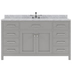 VHG MS-2060-WMSQ-GR-NM Caroline 60" Single Bath Vanity in Gray with White Marble Top and Square Sink