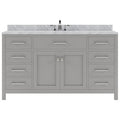 VHG MS-2060-WMSQ-GR-NM Caroline 60" Single Bath Vanity in Gray with White Marble Top and Square Sink