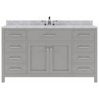 VHG MS-2060-WMSQ-GR-NM Caroline 60" Single Bath Vanity in Gray with White Marble Top and Square Sink