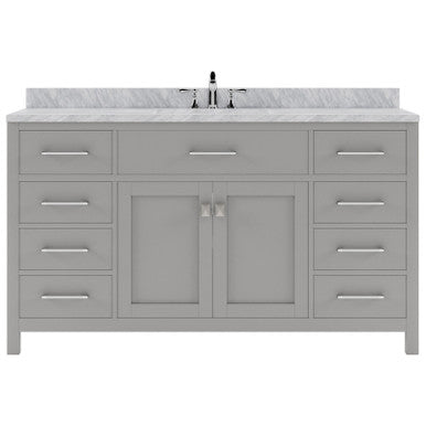 VHG MS-2060-WMSQ-GR-NM Caroline 60" Single Bath Vanity in Gray with White Marble Top and Square Sink