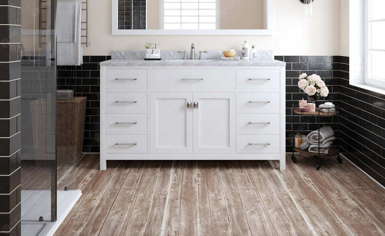 VHG MS-2060-WMSQ-WH-NM Caroline 60" Single Bath Vanity in White with White Marble Top and Square Sink