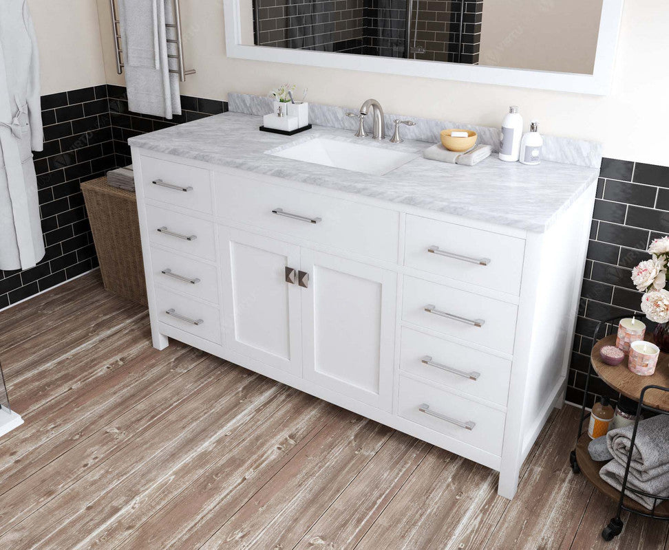 VHG MS-2060-WMSQ-WH-NM Caroline 60" Single Bath Vanity in White with White Marble Top and Square Sink