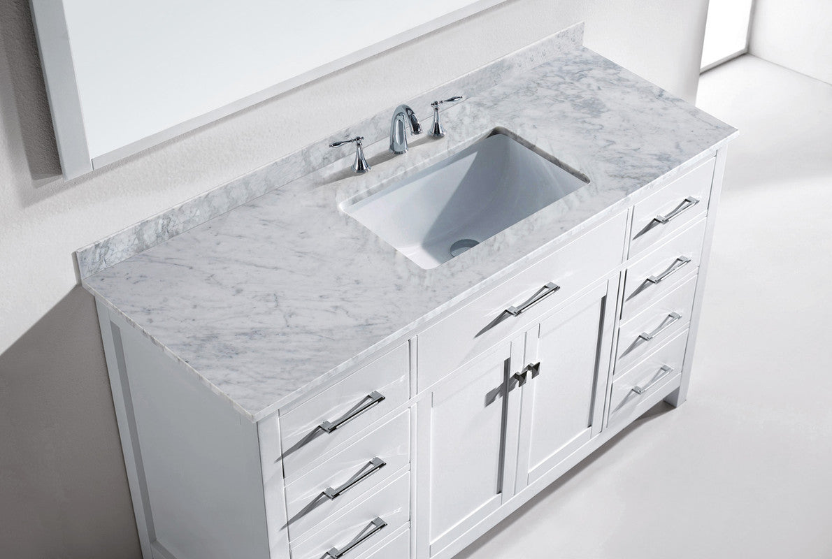 VHG MS-2060-WMSQ-WH-NM Caroline 60" Single Bath Vanity in White with White Marble Top and Square Sink