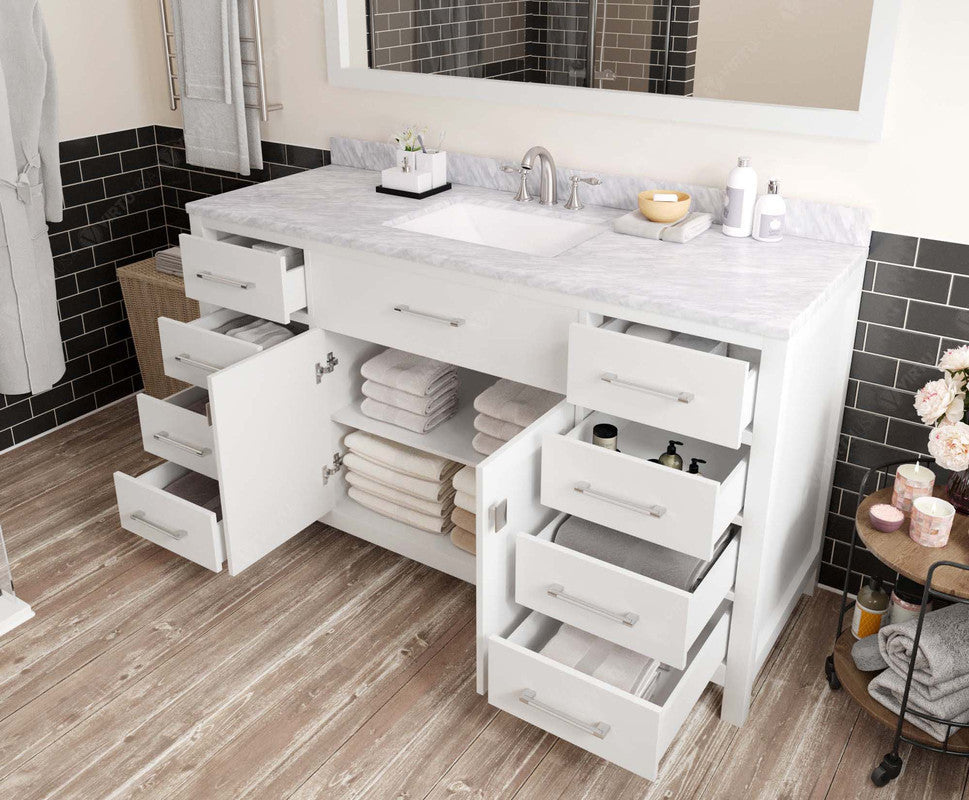 VHG MS-2060-WMSQ-WH-NM Caroline 60" Single Bath Vanity in White with White Marble Top and Square Sink