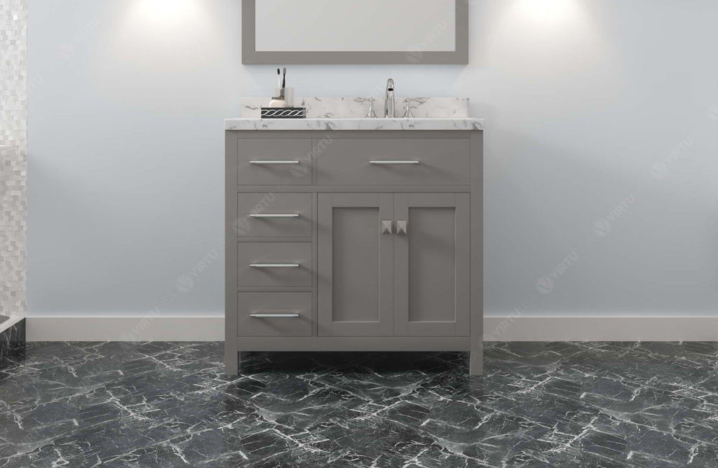 VHG MS-2136L-CMRO-GR-NM Caroline Parkway 36" Single Bath Vanity in Gray with Cultured Marble Quartz Top and Round Sink