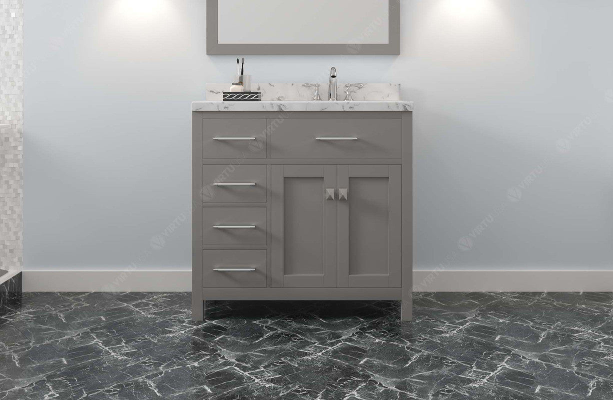 VHG MS-2136L-CMRO-GR-NM Caroline Parkway 36" Single Bath Vanity in Gray with Cultured Marble Quartz Top and Round Sink