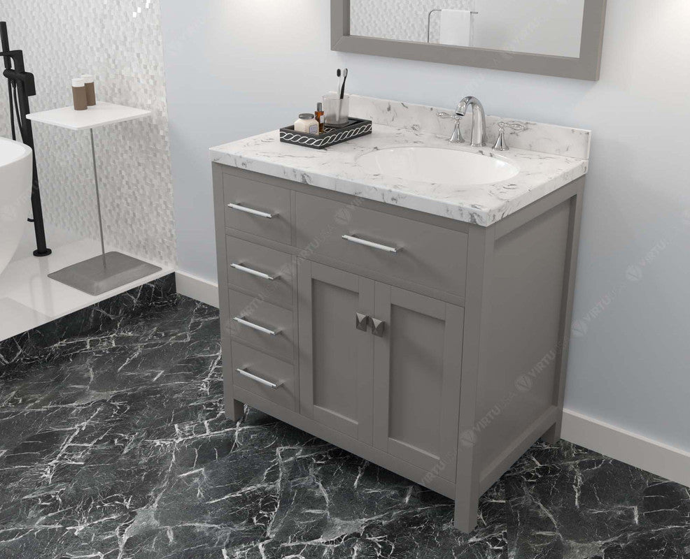 VHG MS-2136L-CMRO-GR-NM Caroline Parkway 36" Single Bath Vanity in Gray with Cultured Marble Quartz Top and Round Sink