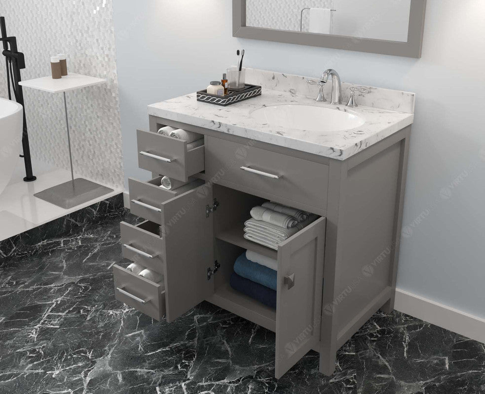 VHG MS-2136L-CMRO-GR-NM Caroline Parkway 36" Single Bath Vanity in Gray with Cultured Marble Quartz Top and Round Sink
