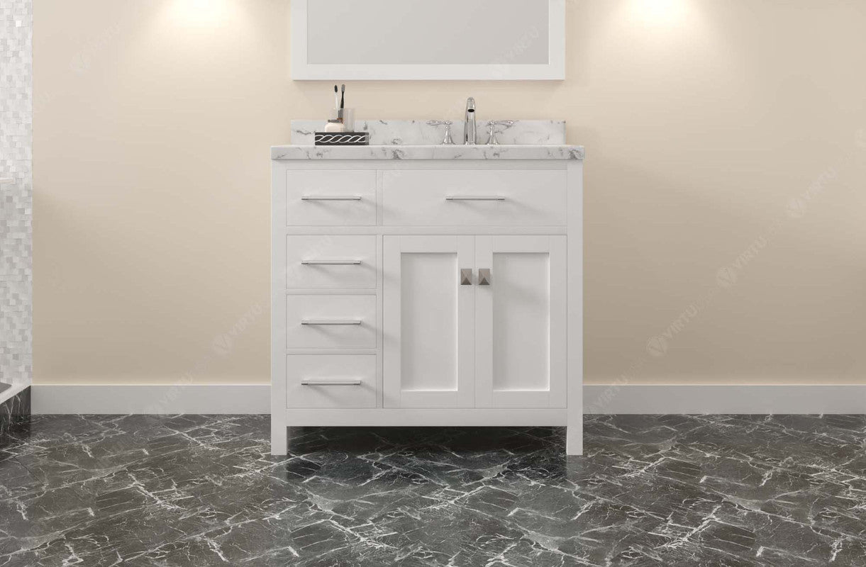 VHG MS-2136L-CMRO-WH-NM Caroline Parkway 36" Single Bath Vanity in White with Cultured Marble Quartz Top and Round Sink