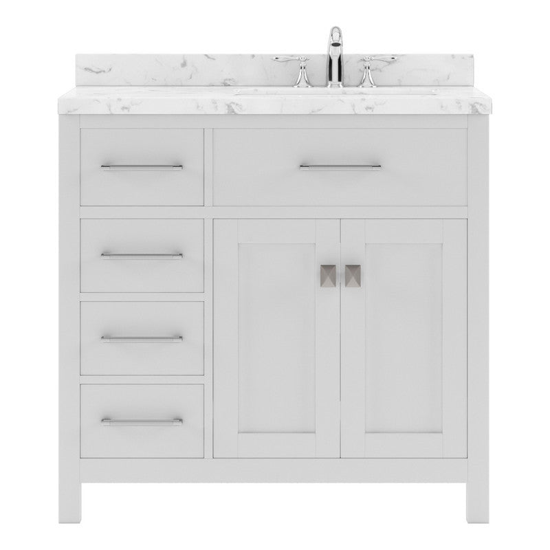 VHG MS-2136L-CMRO-WH-NM Caroline Parkway 36" Single Bath Vanity in White with Cultured Marble Quartz Top and Round Sink