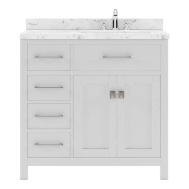 VHG MS-2136L-CMRO-WH-NM Caroline Parkway 36" Single Bath Vanity in White with Cultured Marble Quartz Top and Round Sink