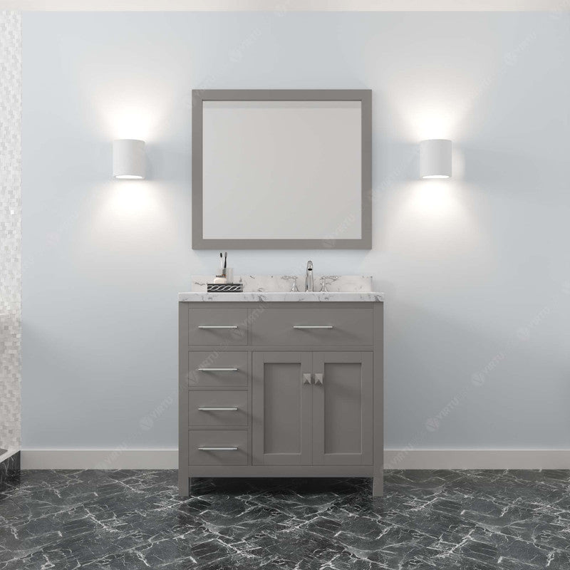 VHG MS-2136L-CMSQ-GR-NM Caroline Parkway 36" Single Bath Vanity in Gray with Cultured Marble Quartz Top and Square Sink