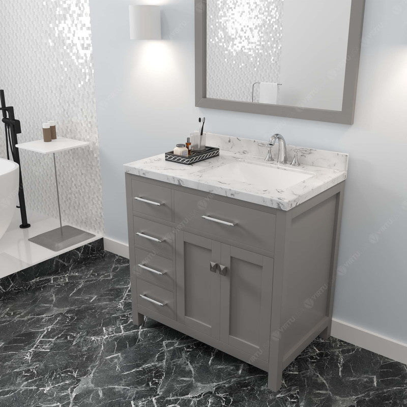 VHG MS-2136L-CMSQ-GR-NM Caroline Parkway 36" Single Bath Vanity in Gray with Cultured Marble Quartz Top and Square Sink