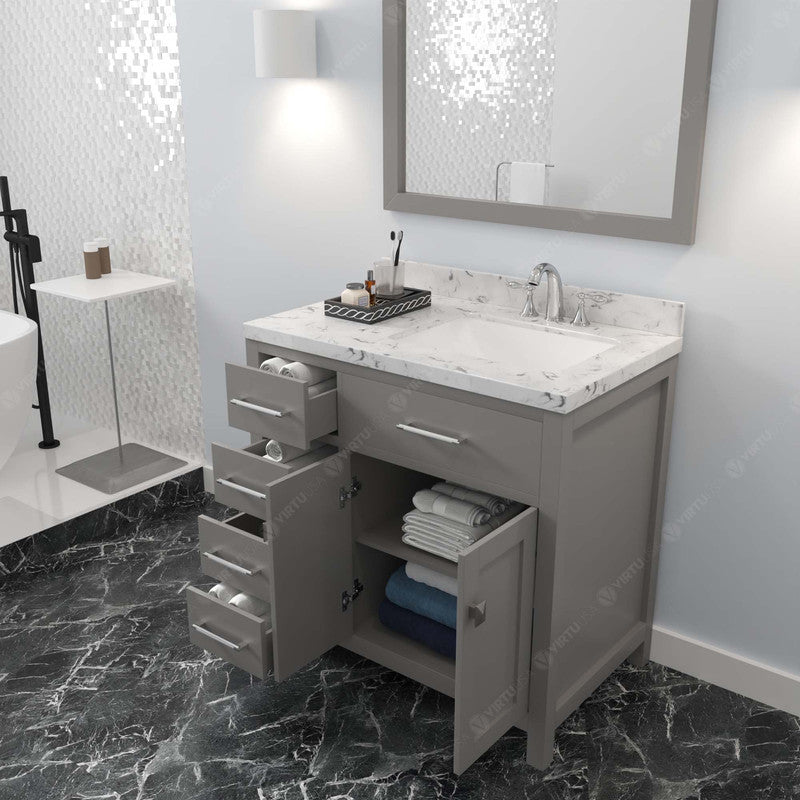 VHG MS-2136L-CMSQ-GR-NM Caroline Parkway 36" Single Bath Vanity in Gray with Cultured Marble Quartz Top and Square Sink